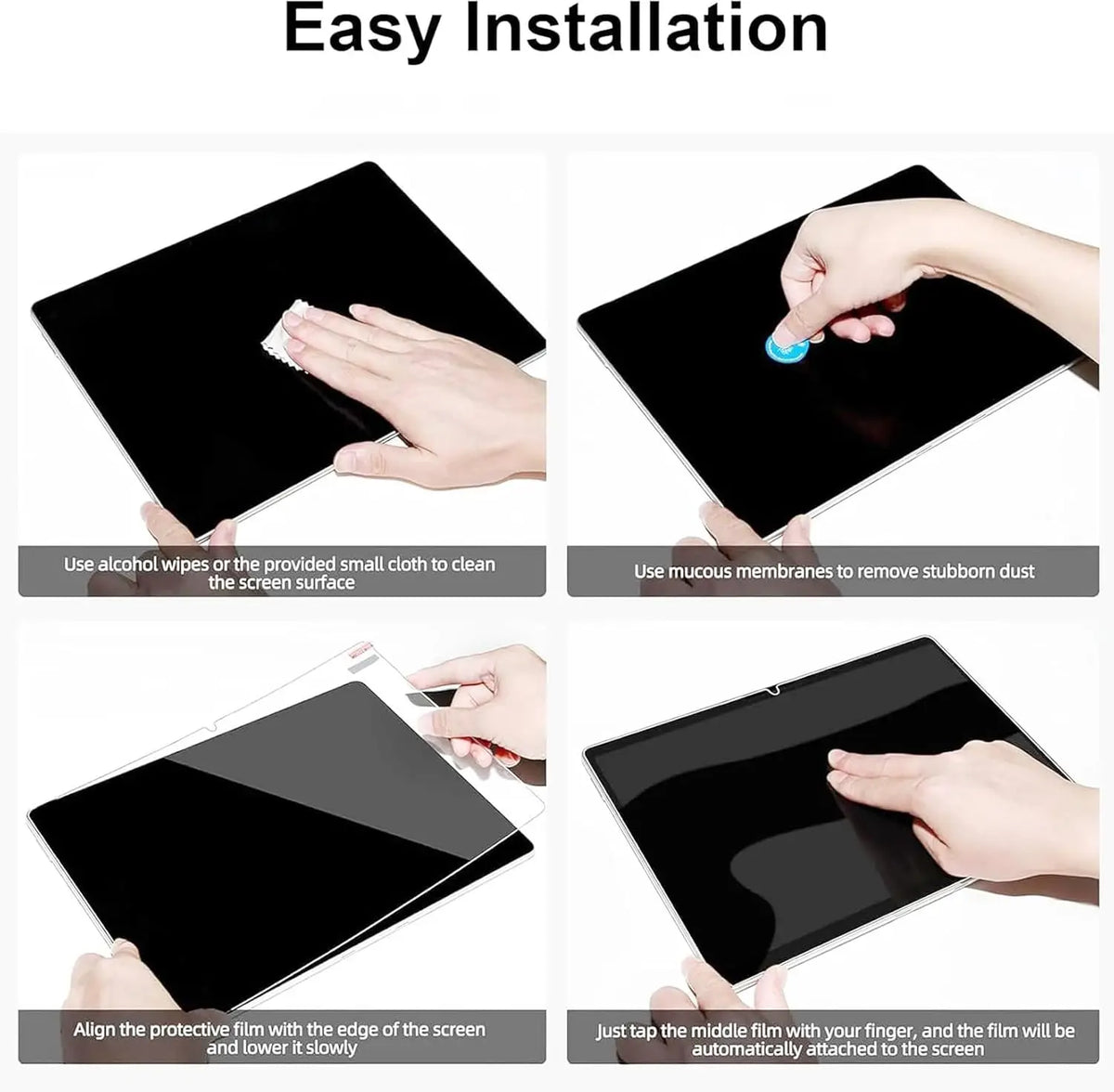 Demonstration of easy installation for a tempered glass screen protector on an iPad.
