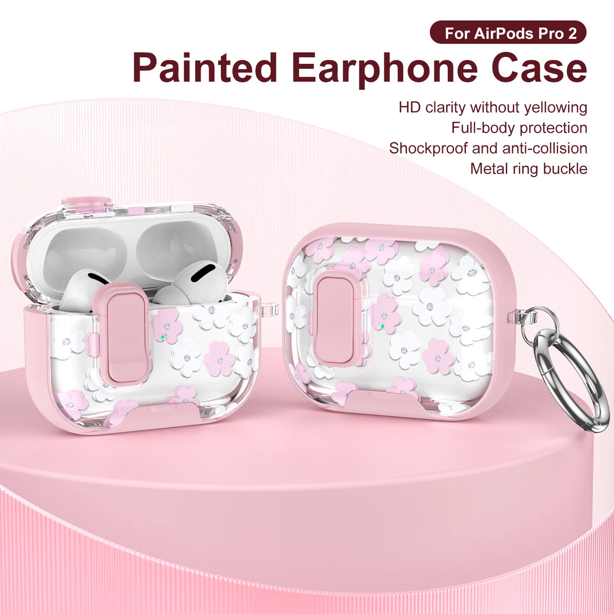 Estuche de diadema de silicona pintado de rosa para AirPods Pro con hebilla de metal.