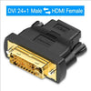 Black DVI to HDMI bi-directional adapter cable with female HDMI connector and male DVI connector.