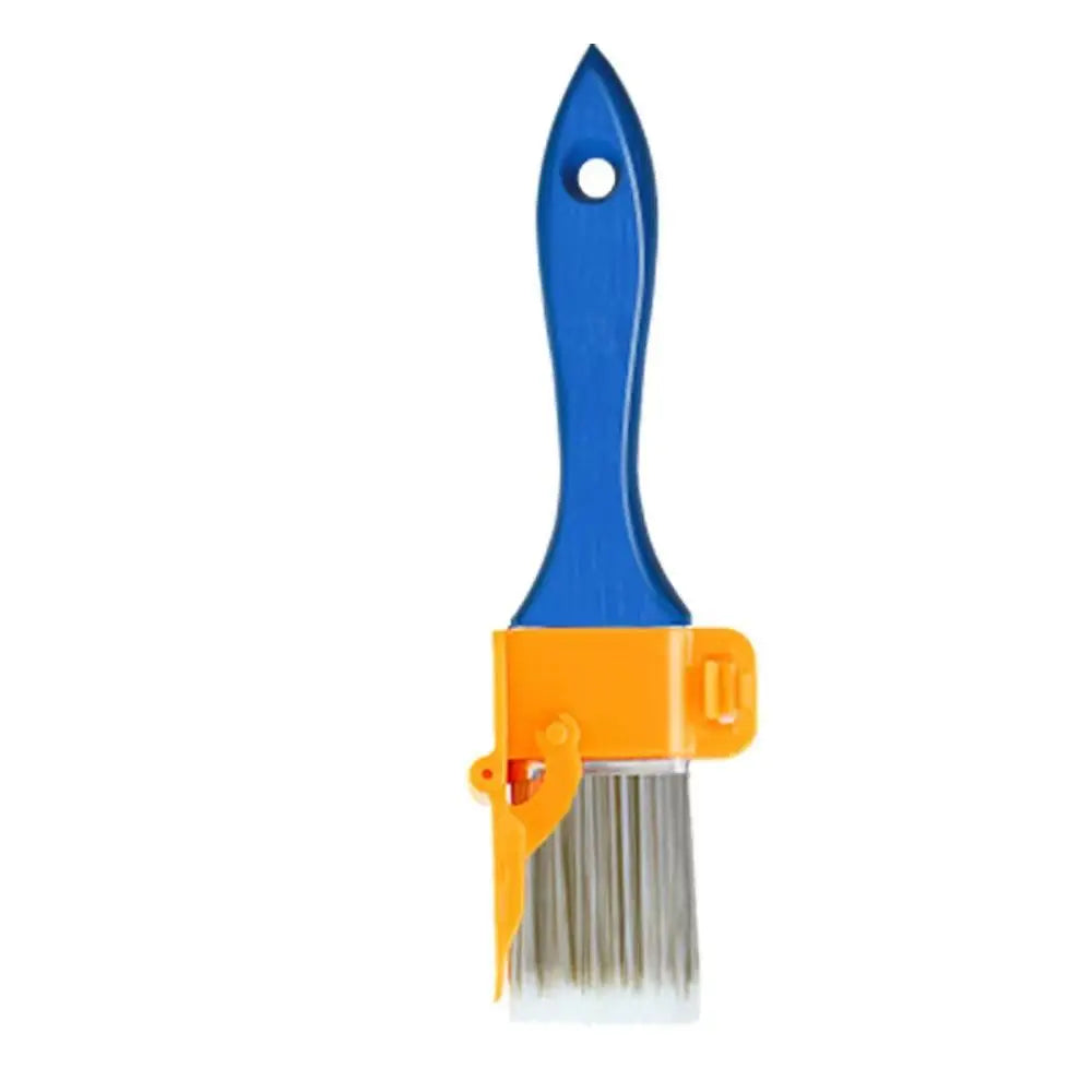 A blue precision corner paint brush with an orange handle and a metal bristle head.