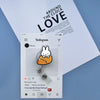 A clear badge reel with a Miffy rabbit charm attached, displayed on a white Instagram post.