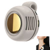 A portable mini blade-less electric fan in light gray with a circular grille and a flexible neck.
