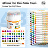 A package of 48 kids water-soluble crayons in twist-up tubes with a color palette displayed below.