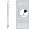 A white Pilot Juice Up fine point gel pen is shown with a black cap and writing specifications.