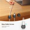 Magnetic cable clips allow users to easily stretch and manage cables on a desk for organization.
