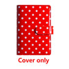 Red binder cover with white polka dots and a snap closure.