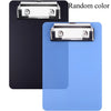 A pocket-sized clipboard with a secure clip shown in dark gray and light blue colors.