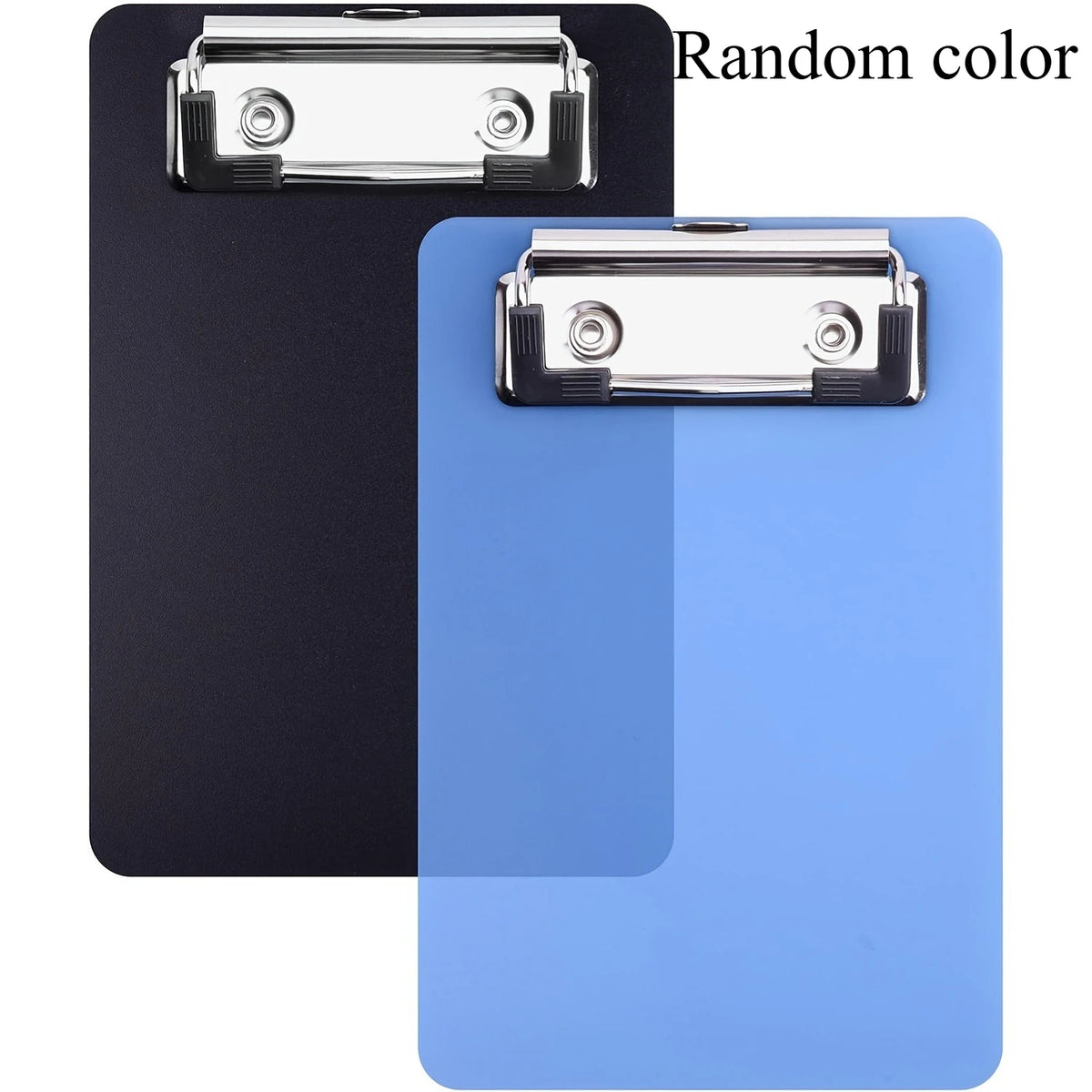 A pocket-sized clipboard with a secure clip shown in dark gray and light blue colors.