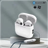 A white charging case for True Buds 5 Bluetooth 5.3 wireless earphones with a connected wire.