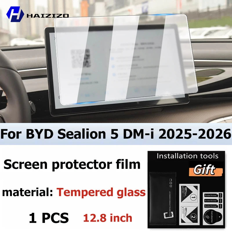 Screen protector film for BYD Sealion 5 DM-i car navigation screen, made of tempered glass.