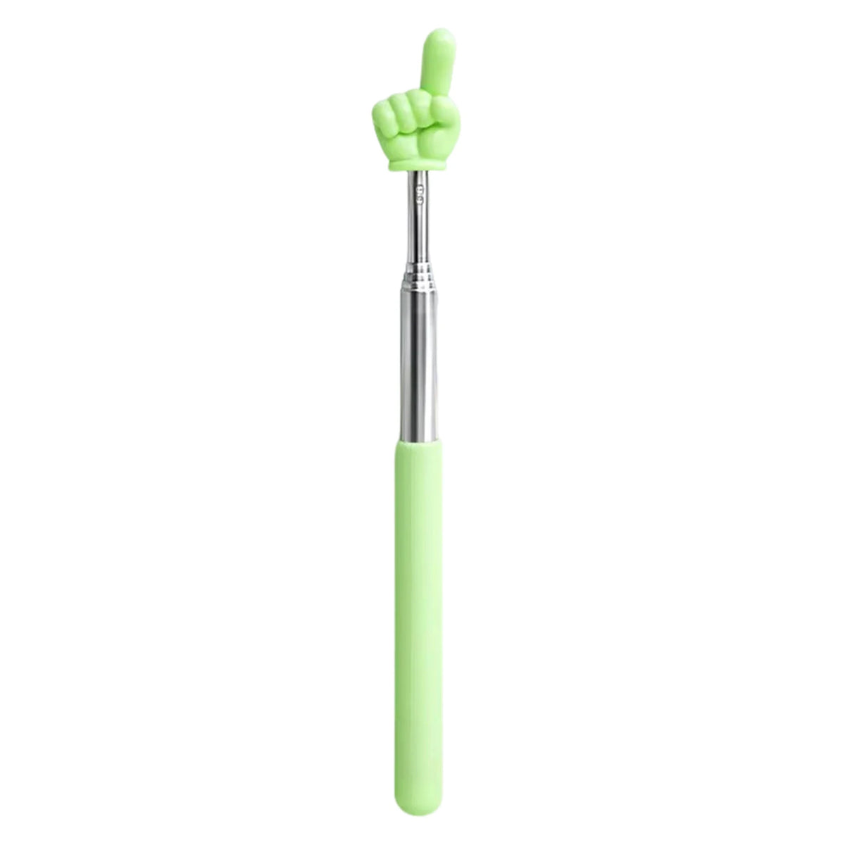 A light green retractable teacher pointer stick with a hand gesture at the top.