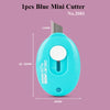 A blue mini cutter, model No.2081, is shown with dimensions and a blade length.