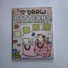 A colorful book titled How to Draw Patterns featuring illustrations of various patterns and cute animals.