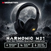 Black over-ear foldable Bluetooth headphones against a dark, moonlit background.