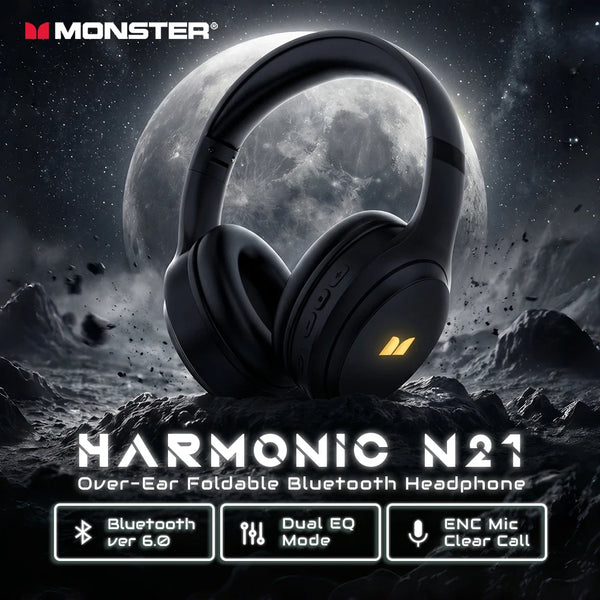 Casque Bluetooth pliables noirs sur fond sombre et éclairé par la lune.