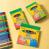 A collection of colorful washable non-stain crayons in green and yellow packaging.