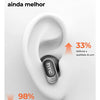 A white earbud is shown next to a graphic illustrating audio leakage reduction and sound quality improvement.
