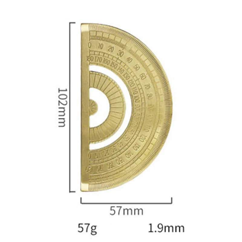 Brass drafting set with a graduated scale and ruler markings, shown in a profile view.