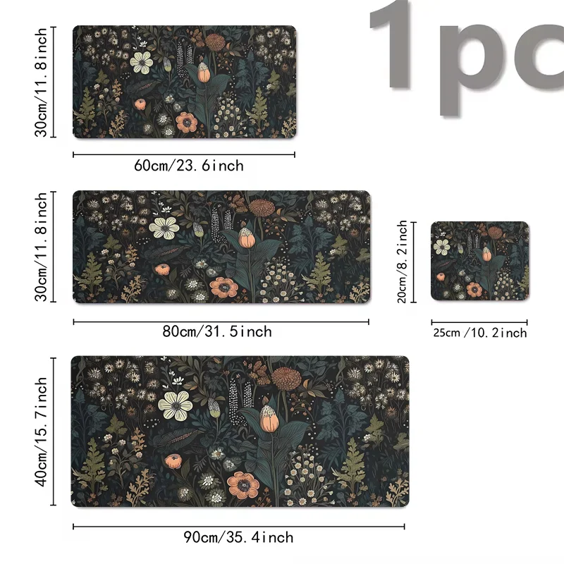 A set of three floral design mouse pads in dark green fabric with various sizes and patterns.