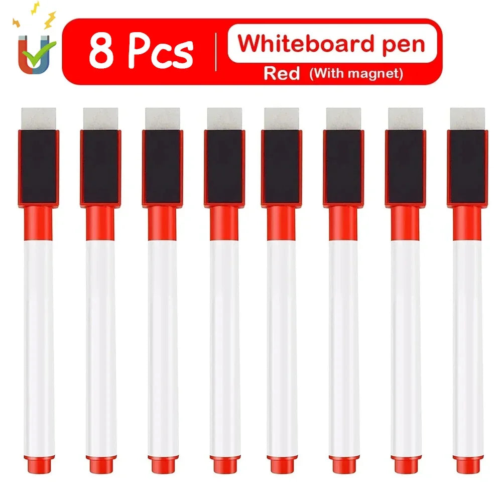 Acht rote Whiteboard-Marker mit Magneten in einem Set