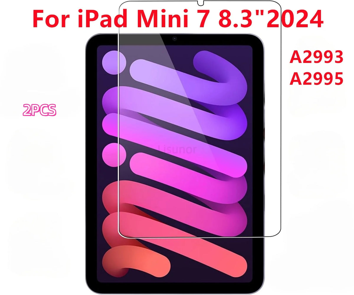 Two tempered glass screen protectors for an iPad Mini 7 8.3 inch model.