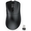 A black high-performance wireless gaming mouse is shown with its USB receiver.