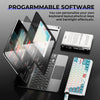 A close-up view of a programmable software keyboard and a transparent tablet displaying a layout.