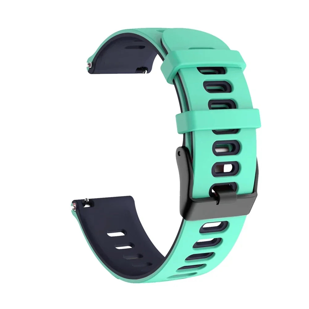 A silicone watch band in mint green and dark gray for a smartwatch.