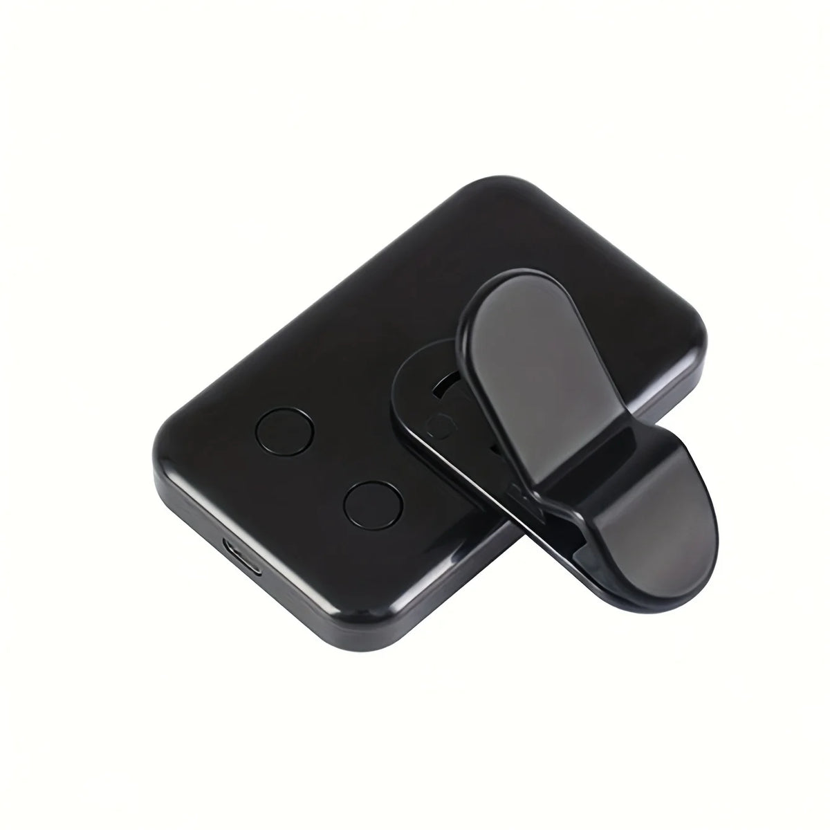 A black portable rechargeable mini selfie light with a flexible clip attached.