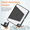 A clear protective case with soft TPU frame corners is shown on an iPad, demonstrating shock-absorbing features.