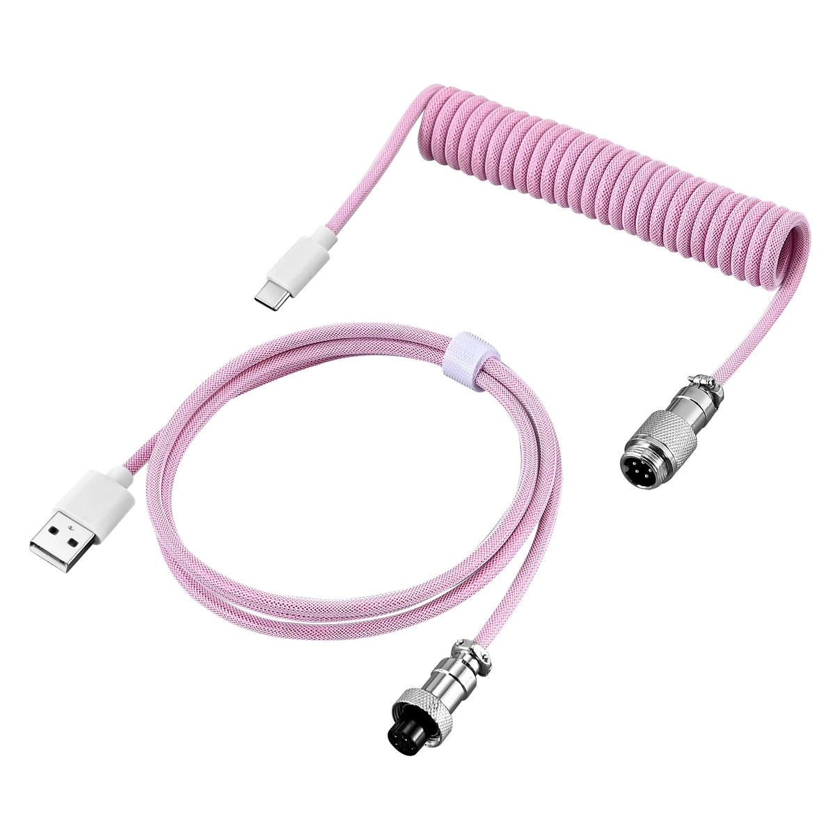 Pink braided USB-C to USB keyboard cable with connectors