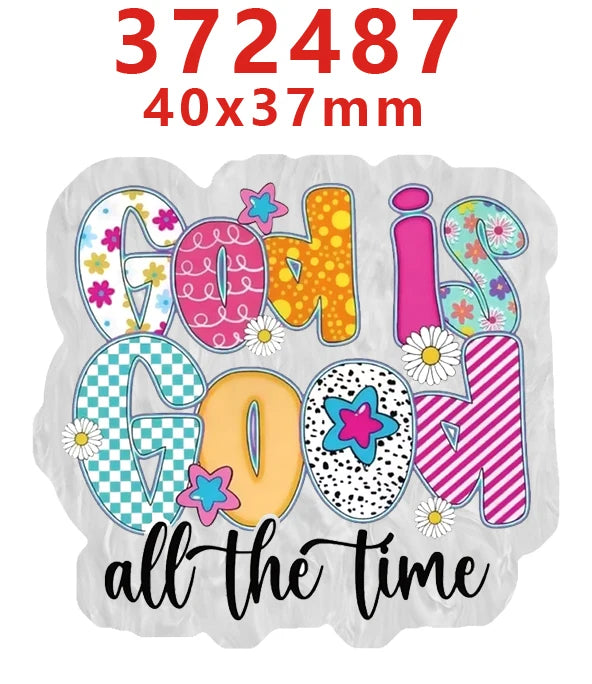 A set of acrylic hair bows spelling 'GOOD IS GOOD all the time' with a faith theme.