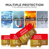 Multiple protection micro SD memory cards featuring waterproof, X-ray proof, heat proof, and shock proof features.