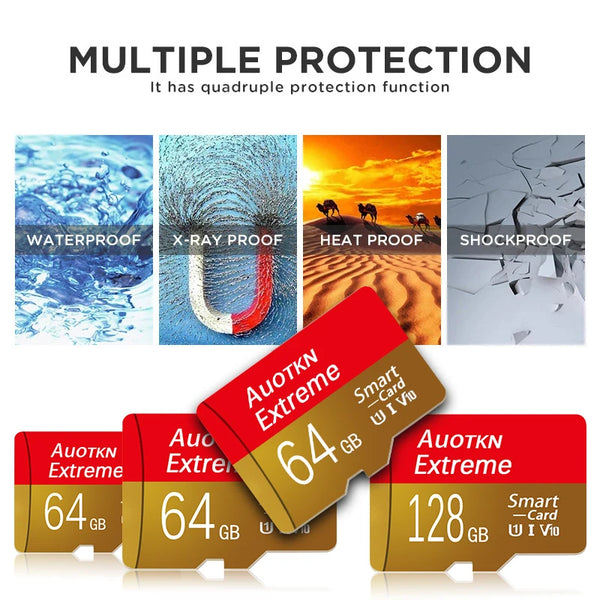 Cartes microSD multiples avec protection contre l'eau, les rayons X, la chaleur et les chocs.