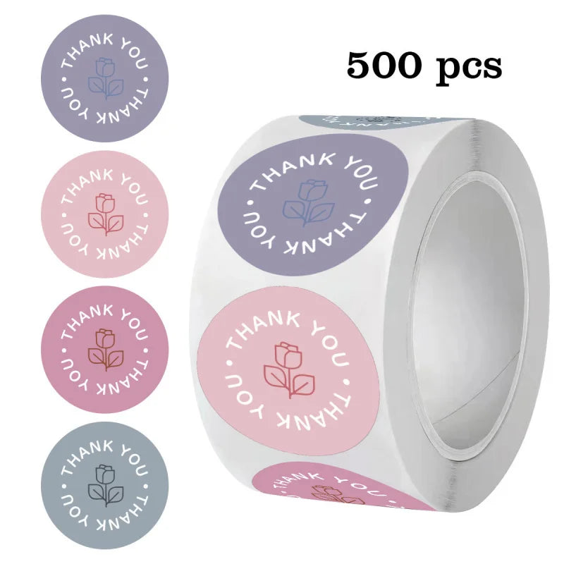 Roll of 500 pastel rose thank you stickers for crafting and thank you notes