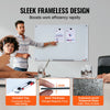 A magnetic framedless whiteboard is shown in use, demonstrating its sleek design and strong magnetic force.