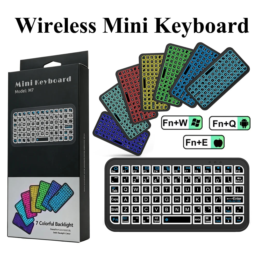 A set of colorful mini keyboards and a full-size mechanical keyboard are displayed with their packaging.