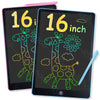 A pink and blue drawing tablet displaying the text 16 inch on its screen.