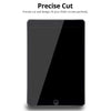 A black tempered glass screen protector for an iPad, designed for a precise fit.