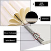 A spiral-bound sketchbook showing a stack of white paper sheets and a close-up of the binding.
