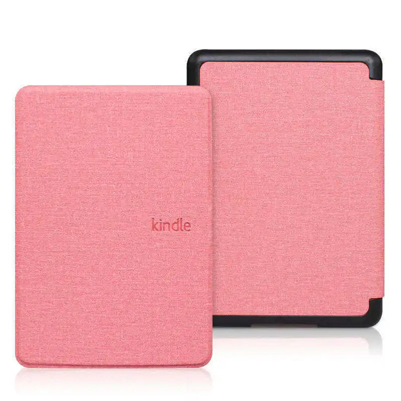 A pink magnetic protective case for a Kindle e-reader.