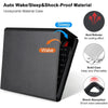 Black honeycomb material case for iPad with features like sleep protection, shock absorption, and heat release.