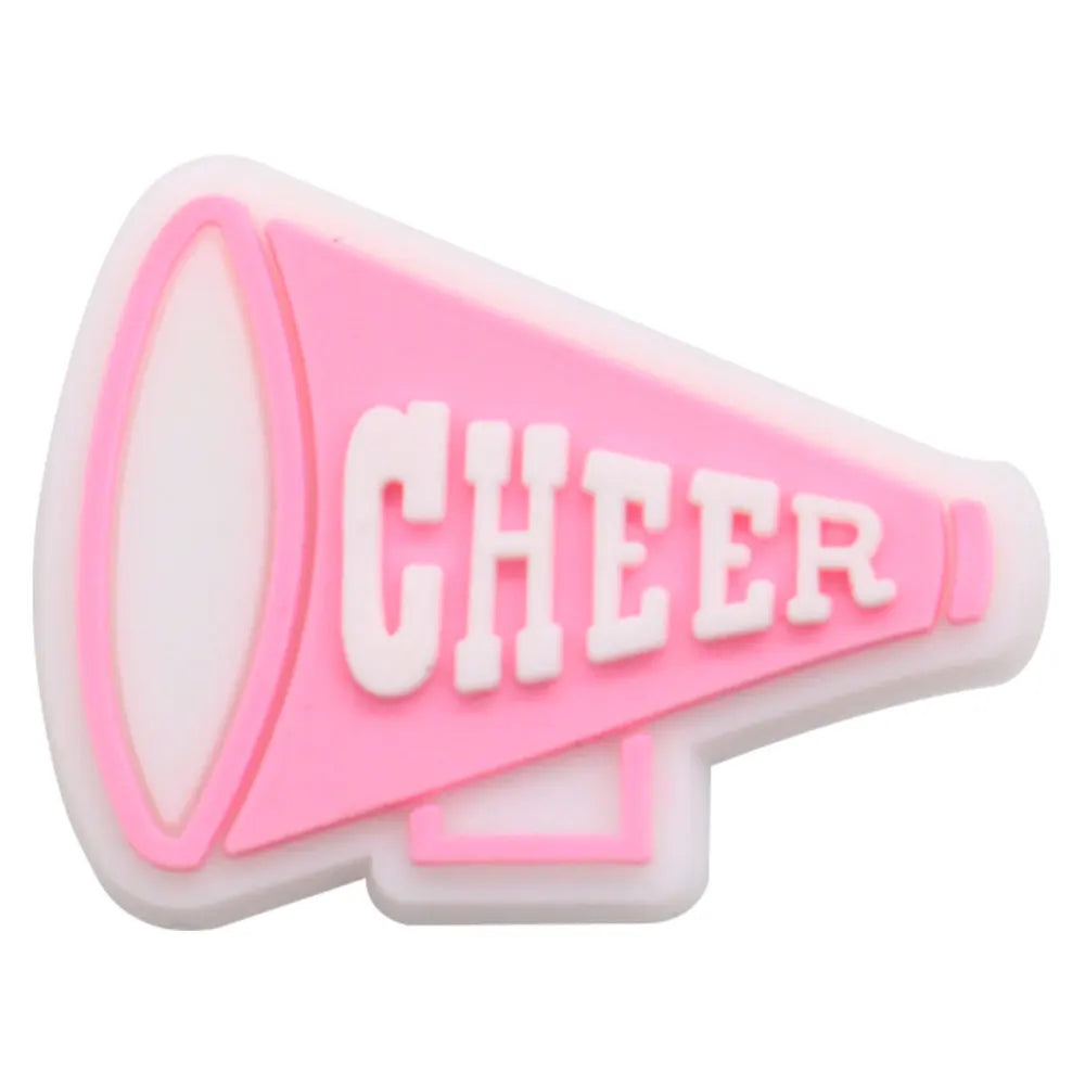 Pink plastic megaphone shaped like the word CHEER
