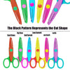 A collection of colorful decorative zig zag edge scissors shown in various colors and shapes.