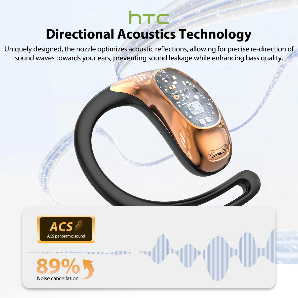 A pair of bronze directional acoustic earphones shown against a white background.