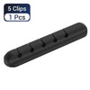Black silicone cable organizer with five slots for winding and storage.