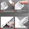 Instructions showing how to use a mini reusable hand clamp stapler by pushing the clip, slipping it, and pulling out the docu