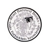 A black and white enamel lapel pin featuring a skull surrounded by flowers and the text Read Banned Books Gain Forbidden Know