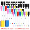 A set of 20 black and 8 colored dry erase markers with magnetic whiteboard erasers.