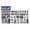 A collection of retro 3D relief book gallery stickers for scrapbooking featuring various books and titles.